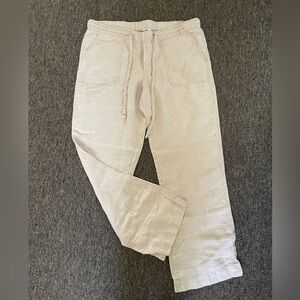Cream linen trousers with elastic waist and tie waistband #linenpants size small